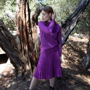 Purple Cotton Elastic Year Round Pleated Circle Skater Skirt | Mia Mod